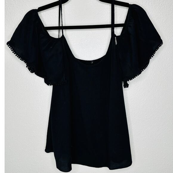 Rebecca Minkoff Aida Black Cold Shoulder Spaghetti Strap Blouse Top Small - Picture 4 of 14